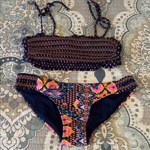 No Boundaries Navy and Multicolor Bikini Set